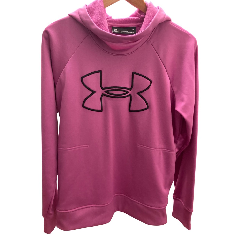 Under Armour Womens ColdGear Pink Funnel Neck Pullover Hoodie Loose Fit Large - Picture 2 of 6